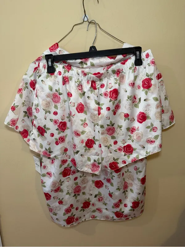 Nordstrom Rack Women's Short Sleeve Floral Pajama Top - White with Pink Rose Print - Image 4