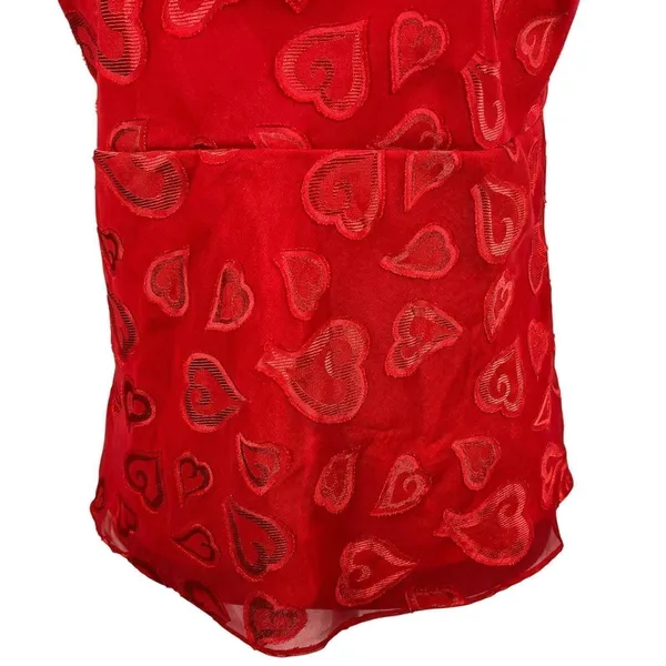 Red Babydoll Camisole Tank Top Medium Textured Hearts Mesh Coquette Y2K Vintage‎ - Image 9