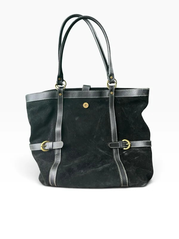 Vintage Nordstrom Brand Black Suede Leather Shoulder Tote Made in Italy - Image 2