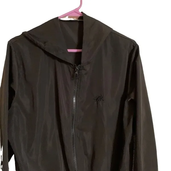 Brandy Melville Windbreaker Jacket Womens OS Black Bear Logo Hooded Full Zip - Image 2