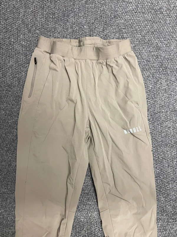NOBULL Tan Womens tapered leg pants pull on nylon size Medium drawstring - Image 2