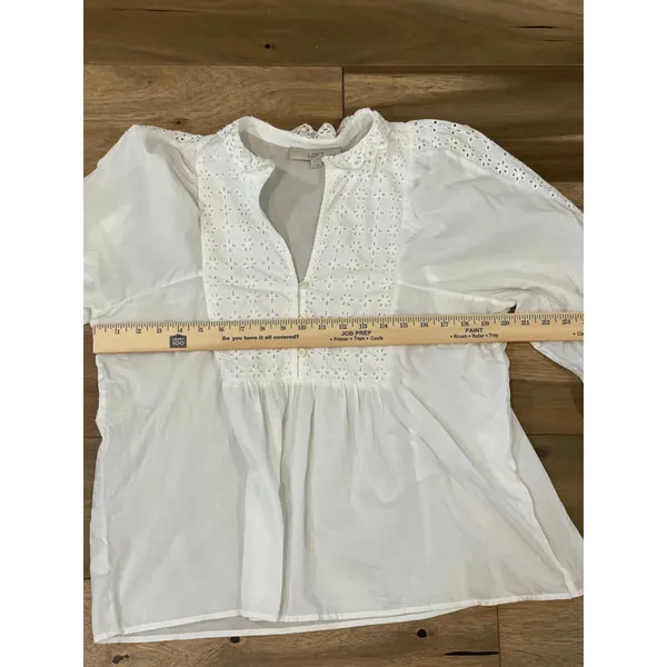LOFT Top White Eyelet 100 Percent Cotton Ruffle Collar Trim Size M - Image 4