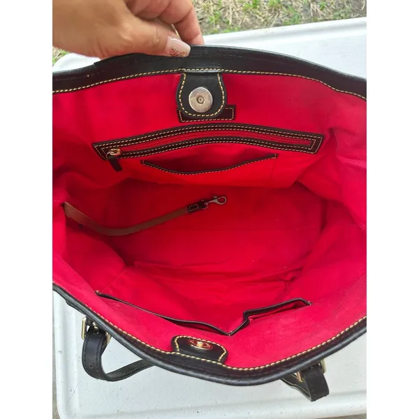 Dooney & Bourke #K0339891 Black Nylon Leather Trim Snap Buttons Pocket Tote Bag - Image 7