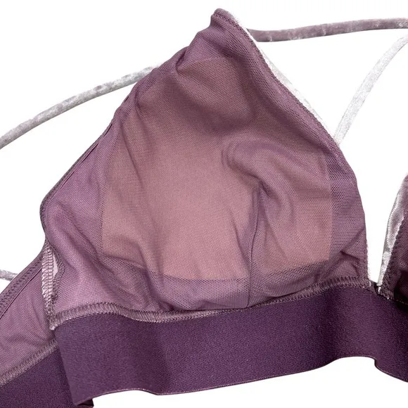 PINK Victoria's Secret Crushed Velvet Strappy Triangle Bralette Mauve Purple‎ M - Image 6