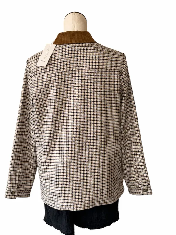 Joie Houndstooth Pea Coat with Brown Contrast Collar Wool Blend Small - Image 4