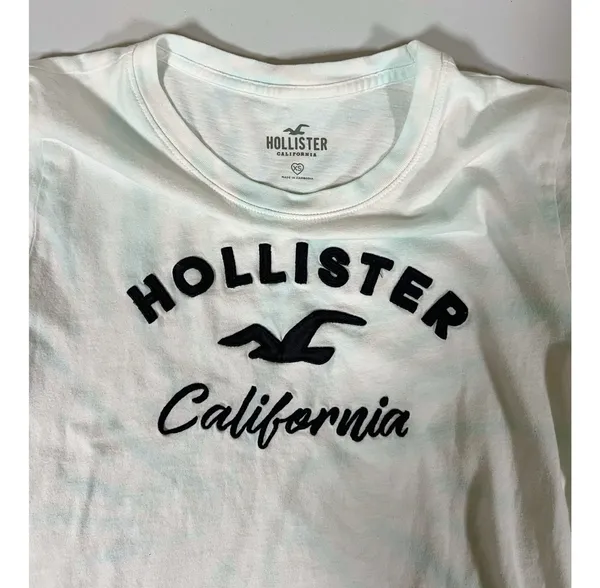 Hollister White Blue Tie Dye Logo Graphic Short Sleeve T-Shirt Top Blouse Tee Size XS 🤍🩵✨ - Image 2