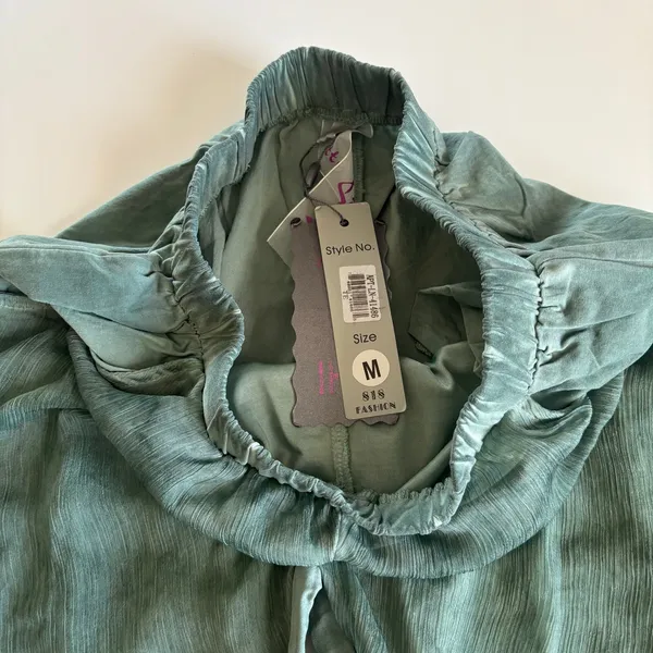 Pretty Angel Moss Green Linen Blend Pull On Tapered Pants Artsy Eclectic Medium - Image 2