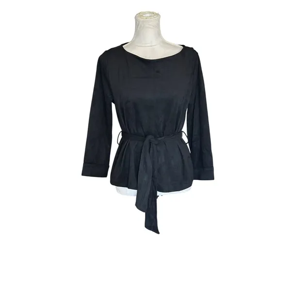 Banana Republic Black Belted Suede Top Womens M Office Fall Staple Work Attire - Image 3