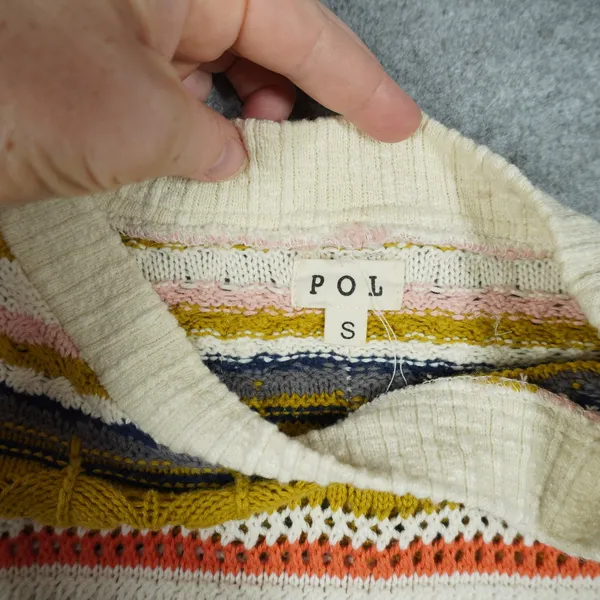 POL Striped Pointelle Knit Sweater Mustard Orange Cream Boho Retro Oversized‎ - Image 5