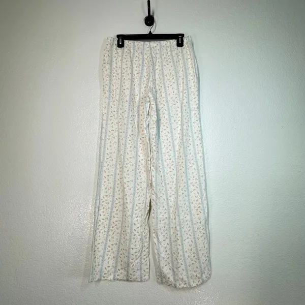 Cali 1850 Floral Stripe Wide Leg Linen Blend Pants M Pull on cottage core sweet - Image 7