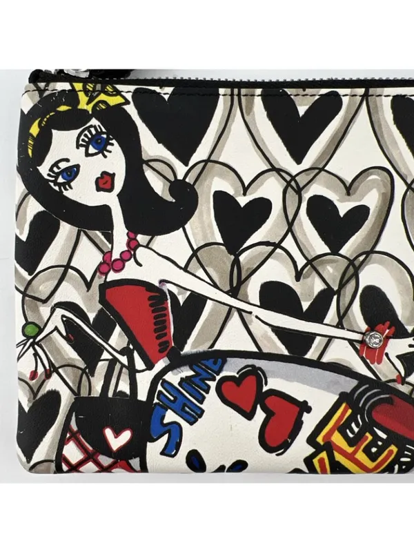Brighton Wristlet Clutch Pouch Hearts 8.5x5 Black White Jeweled Boho Cottage - Image 3