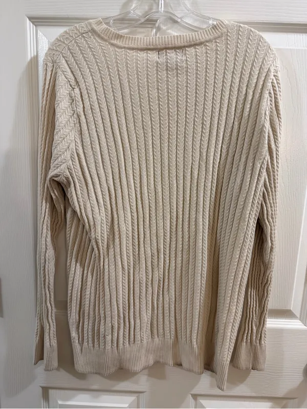 Laura Scott Woman 2X Cream Cable Knit V-Neck Sweater - Image 5