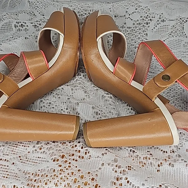 See by Chloe tan pink strappy snap ankle strap open toe block heels sz 6 - Image 9