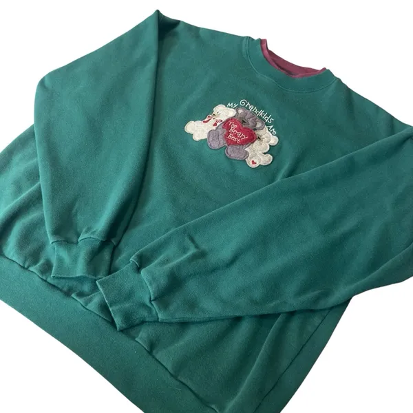 Vintage Green Grandkids Beary Best Embroidered Sweatshirt Size L‎ - Image 2