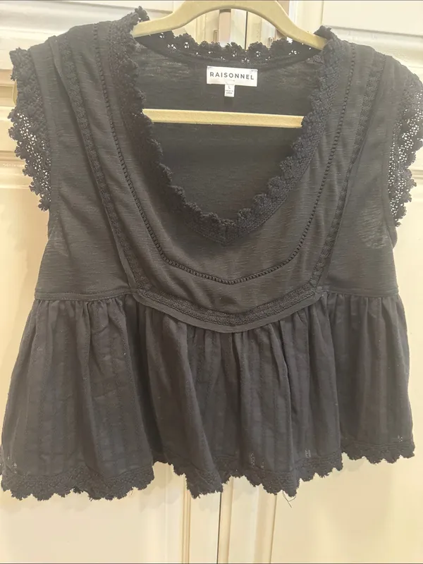 Black Crochet-Trim Peplum Tunic Top - Image 4