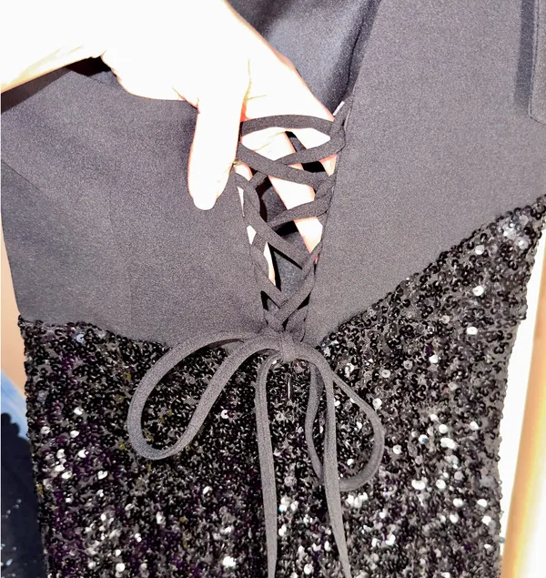 Boutique One shoulder bow tie black formal sequin prom dress - Image 8