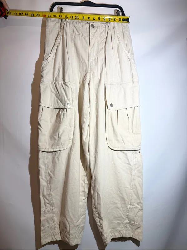 Free People Brentwood Aged Green Slouchy Cargo Utility Pants Cotton Size 8 - Image 4