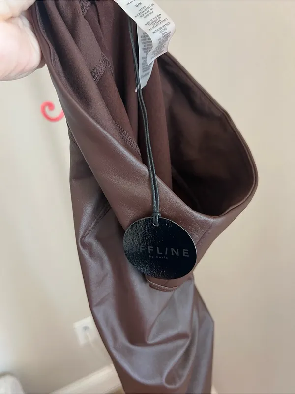 Aerie Offline Real Lux High Rise Faux Leather Leggings in Dark Brown - Image 5