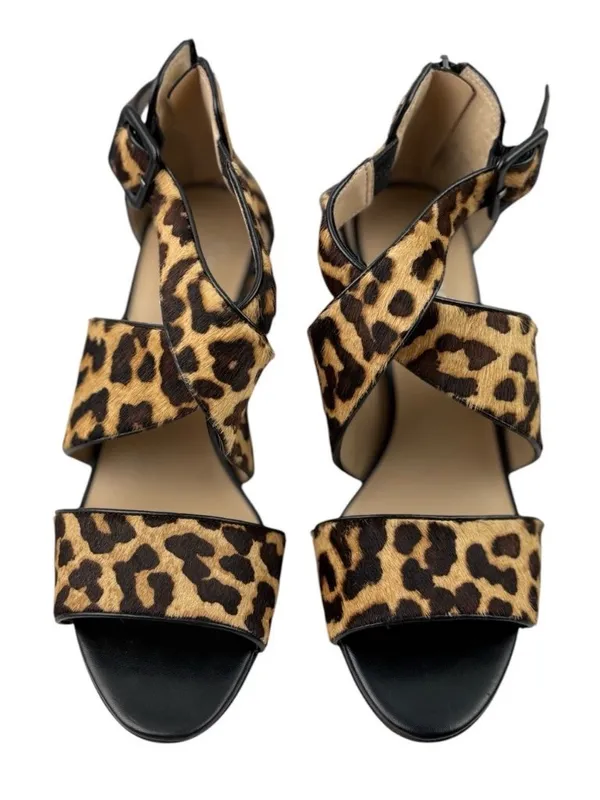 -Franco Sarto Hazelle 2 Leopard Print Strappy Sandal Heels Womens 7.5 Calf Hair - Image 2