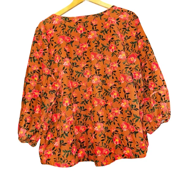Sonoma Burnt Orange Floral Corduroy Blouse Women's Size 1X‎ Peasant Fall Pumpkin - Image 7