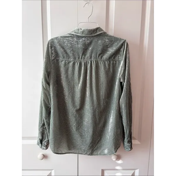 Maeve Green Button Down Velvet Shirt Size 4 - Image 4