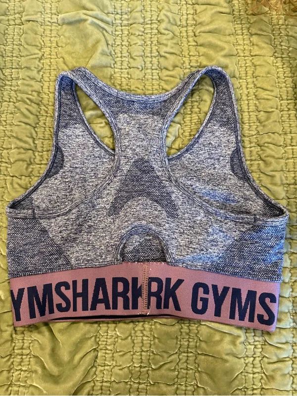 Gymshark Small Sports Bra Grey Pink Logo Racerback Seamless Athletic - Image 2