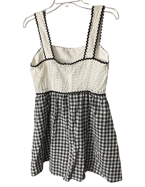 Cider Women's Size Large Eyelet Embroidered Mini Dress White Black Zip Up NWT - Image 3