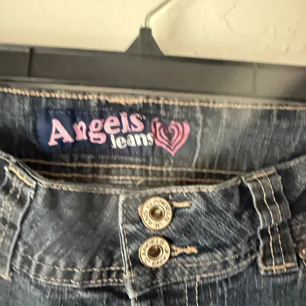 Angels Jeans Y2k Button Pockets‎ Mid Rise Dark Wash Cuffed Capri Jeans Size 10 - Image 8