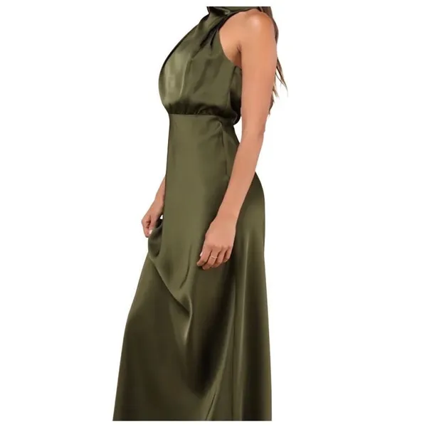 Lulus Distinctive Charm Olive Satin A-Line Maxi 10 - Image 2