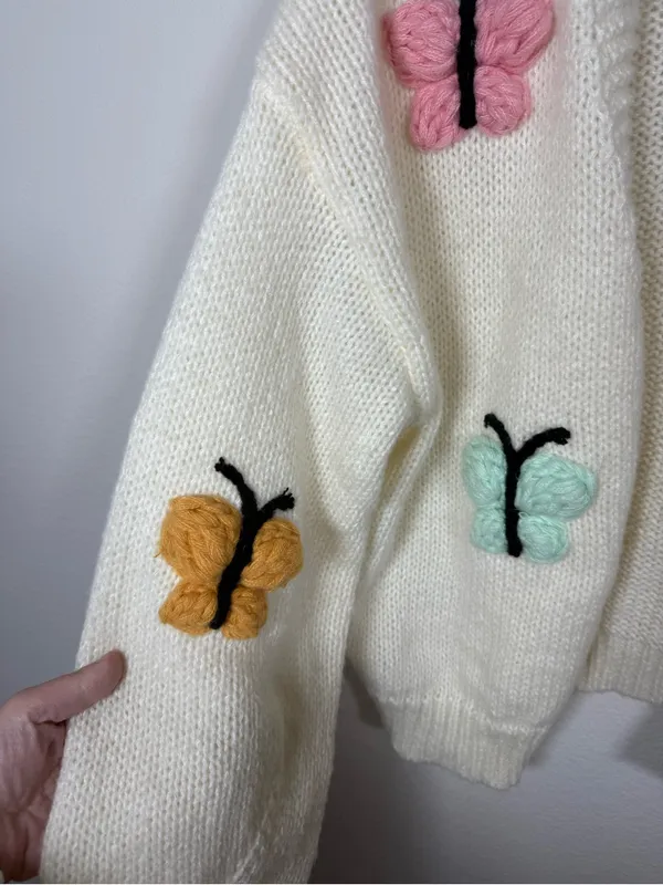 Luna Ivy Chunky Knit Butterfly Cardigan 3D Novelty Open Front Size S - Image 4