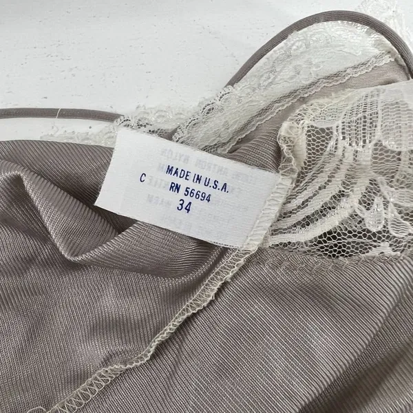 Vintage Pollinaise Silver Grey Cream Lace Camisole Nylon Womens 34 - Image 5