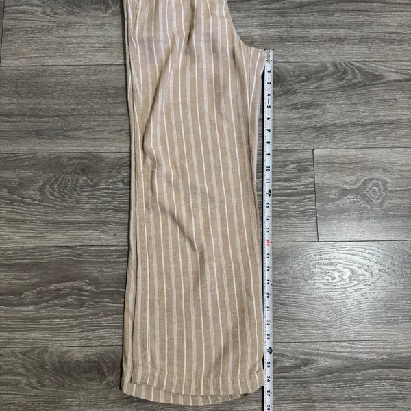 Briggs Womens Small Pants‎ Tan White Striped Wide Leg Linen Blend Elastic Waist - Image 8