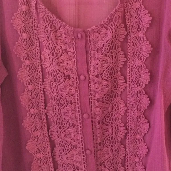 A’Reve Magenta‎ Lace Front Peasant Blouse Sheer Cotton Boho Medium - Image 3