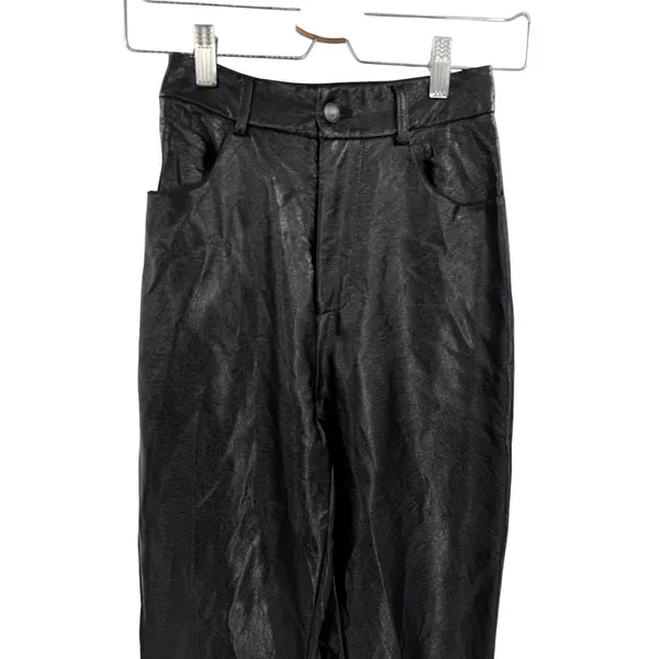 White Fox Crinkle Patent Straight Leg Pants High Rise Black Size XS‎ - Image 2
