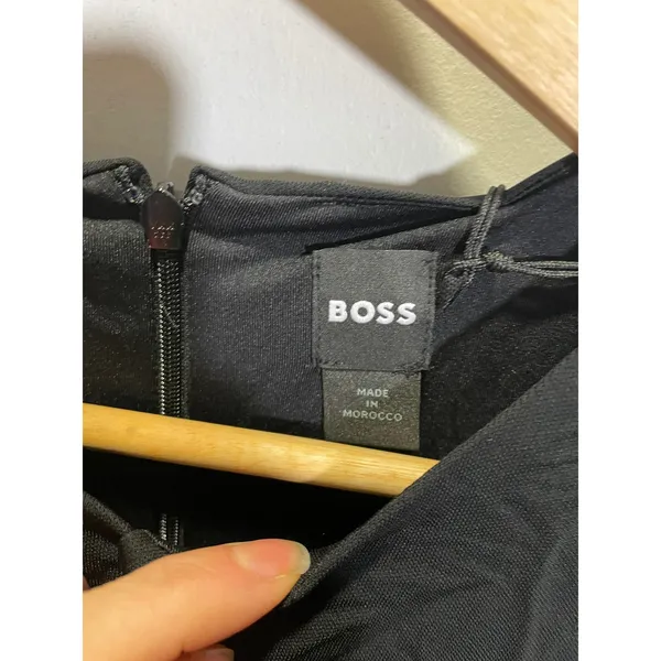 BOSS Edenl Midi Dress‎ Womens XS Black Keyhole Ruched Long Sleeve Cocktail Chic - Image 5