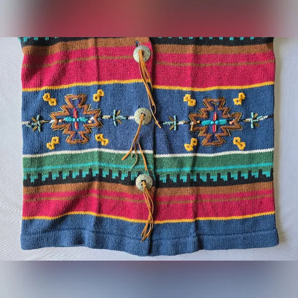 Carole Little Vintage Southwestern Style Patterned‎ Knit Cardigan Sweater Size S - Image 11