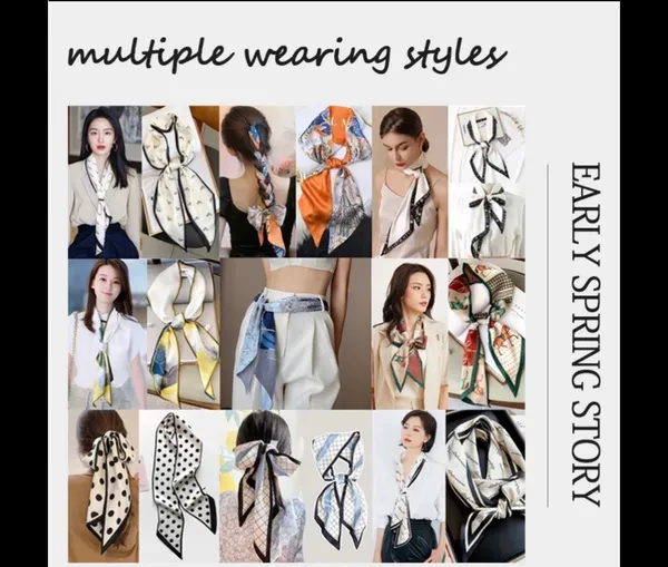 Silk Scarf, wraps Head Handkerchief Green - Image 9