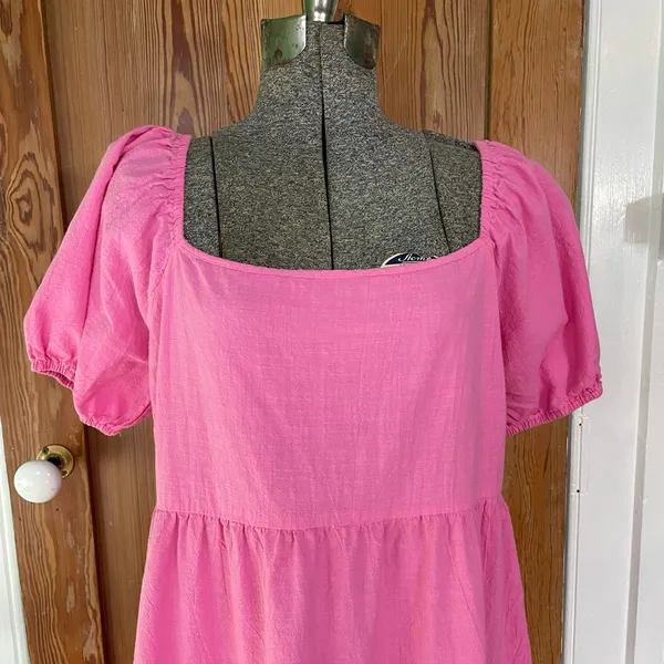 Luukse Bright Pink Tiered Babydoll Dress Puff Sleeve Cottagecore XL💛 - Image 14