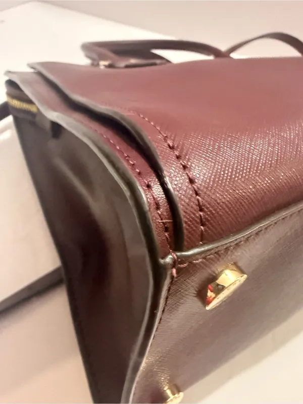 Michael Kors Wine Saffiano Leather Satchel with Gold Hardware - Image 8