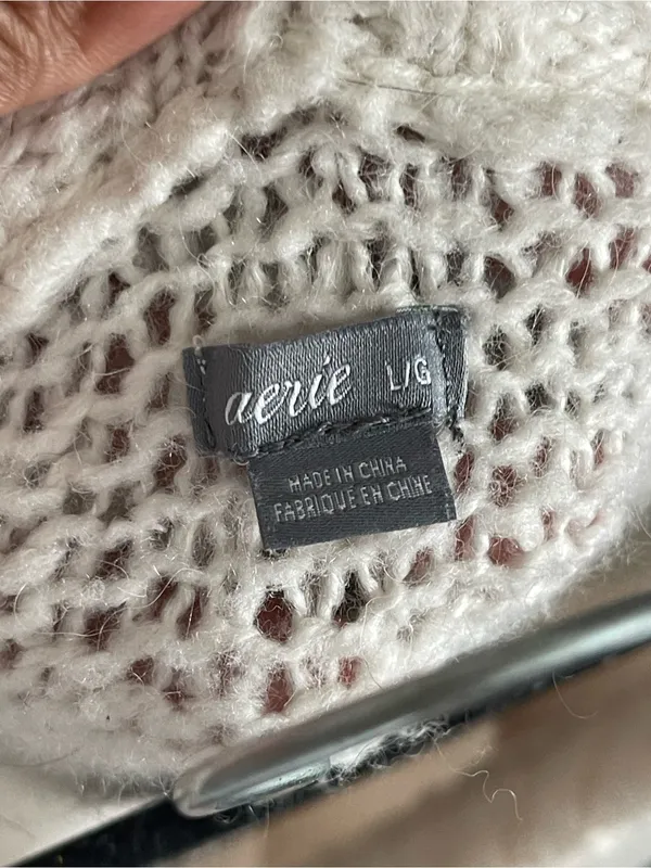 AERIE | Cream Cozy Oversized Crew Knit Sweater Sz L - Image 7