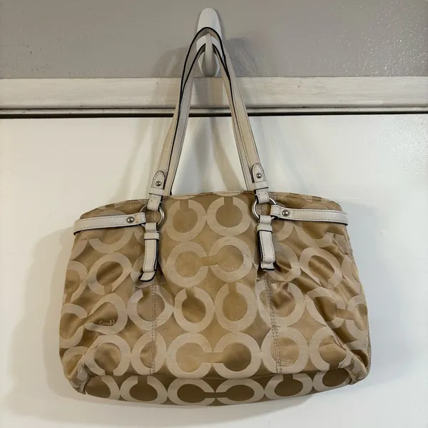 Vintage Coach Madison OP Art CC Logo Tote Shoulder Tan Signature Canvas Y2K Bag - Image 2