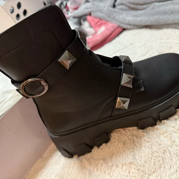 Black Studded Women's Boots Size 8 - Image 2