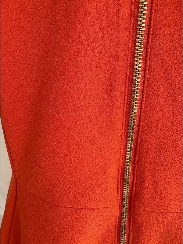 Calvin Klein Women's Orange Dress with Puff Sleeves and Back Zipper - Image 5