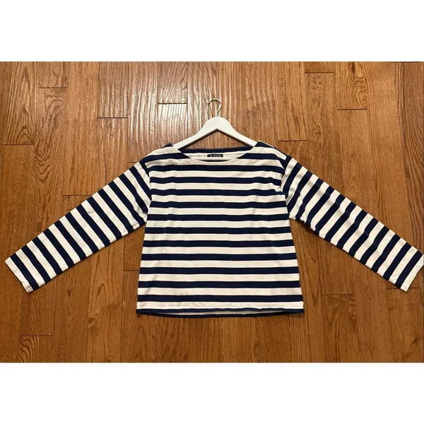 J.Crew navy striped boatneck relaxed shirt size M - Image 4