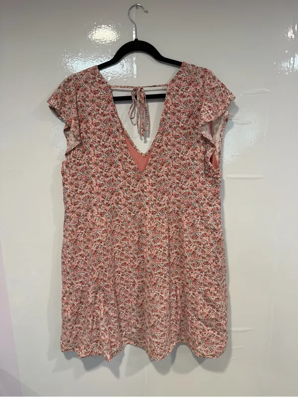 Floral Abercrombie and Fitch linen blend V-Neck Flutter Sleeve Dress in Rose - Image 4