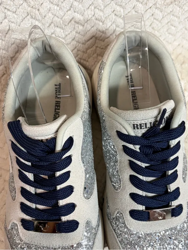 True‎ Religion Esther Silver Glitter Sneakers US 8 Suede Trim Chunky Y2K - Image 7