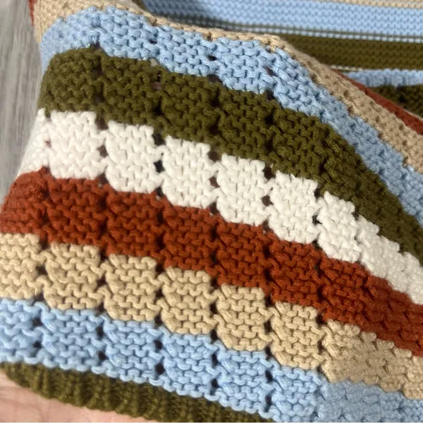 Garage Green, White, Orange, Baby Blue Striped Halter Knit Top; Medium Women's - Image 6