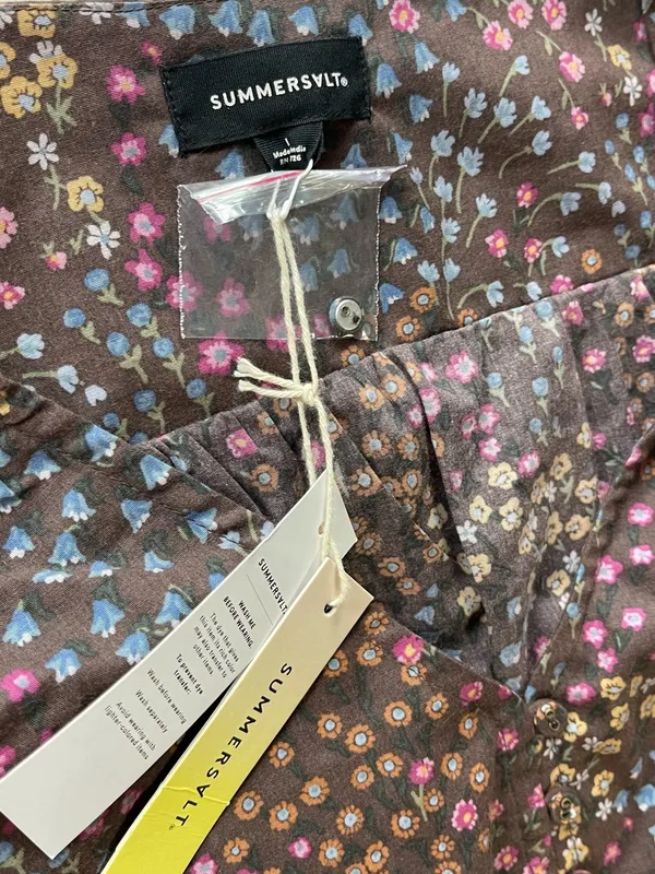 New Summersalt Countryside Poplin Floral Prairie‎ Midi Dress Brown - Image 7