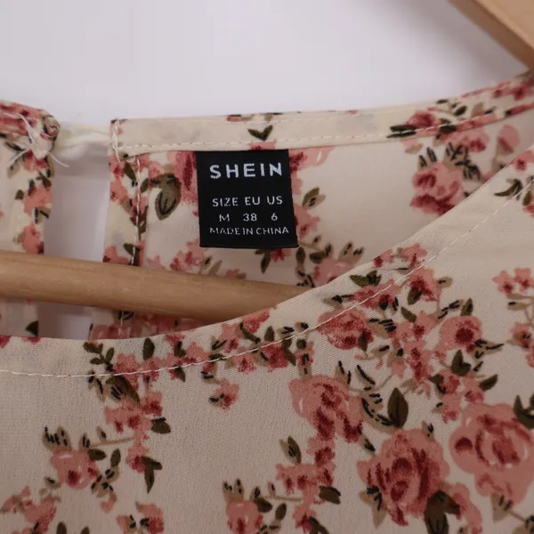 SHEIN Dress Womens Medium Pink Floral Smocked Midi Excellent - Image 2