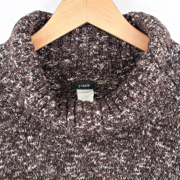 J.Crew Wool Sweater Women's Cowl‎ Neck Preppy Dark Academia Brown White Small - Image 4